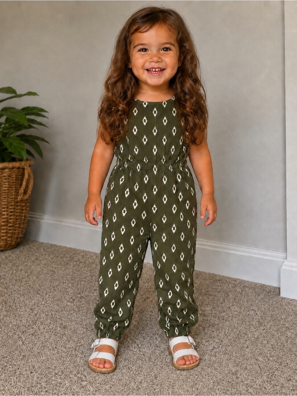 Old Navy Girls Green White Geometric Sleeveless Jumpsuit Size 4T